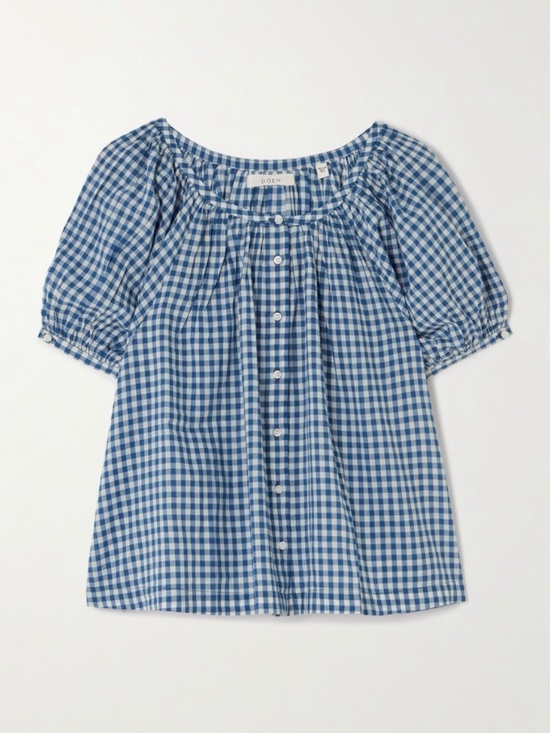 Doen Tops - DÔEN June Blouse Top Blue Gingham Organic Cotton Blend Size XS
